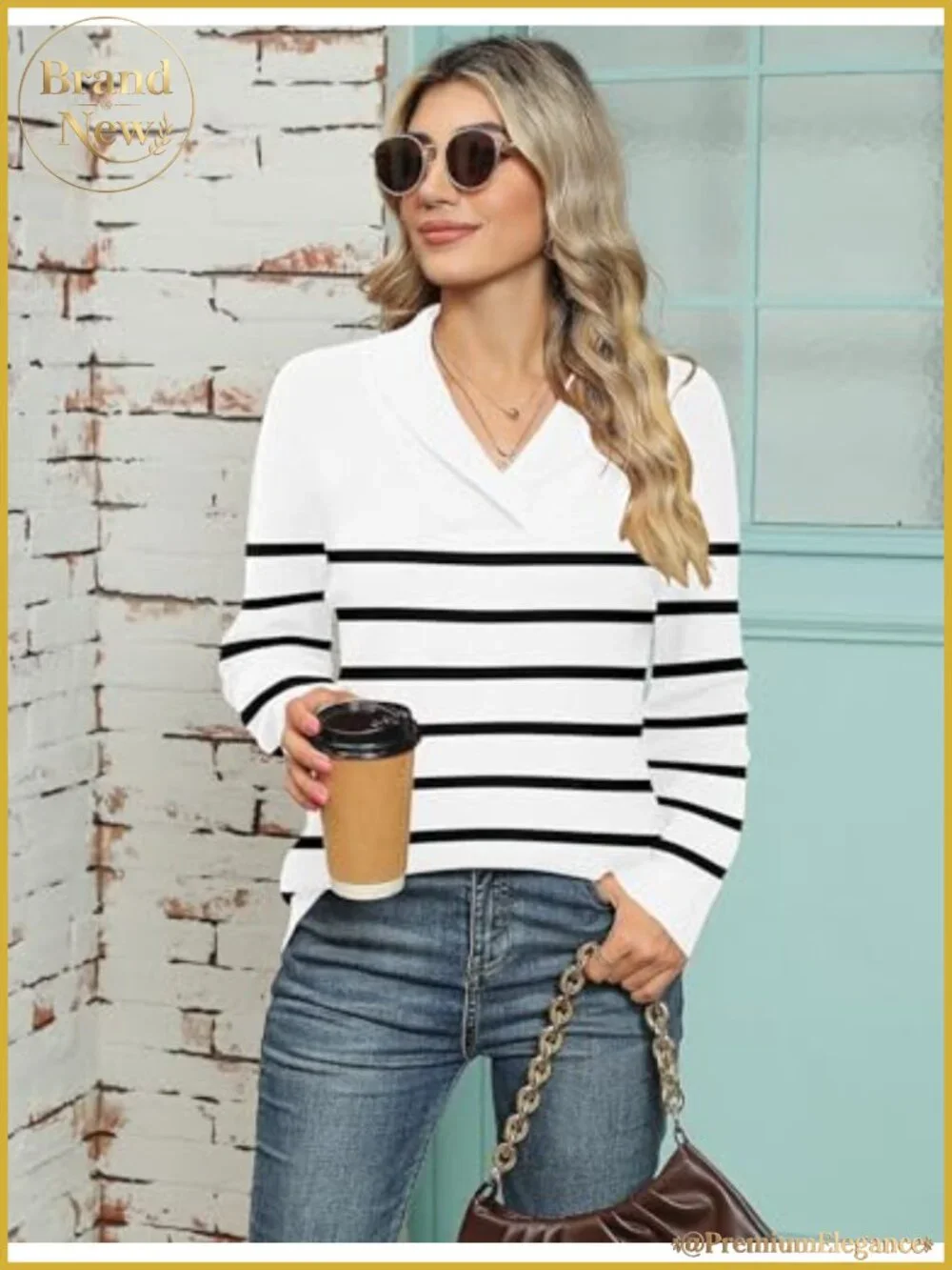 Women V-Neck Long Sleeve Pullover Sweater Oversized Knit Top